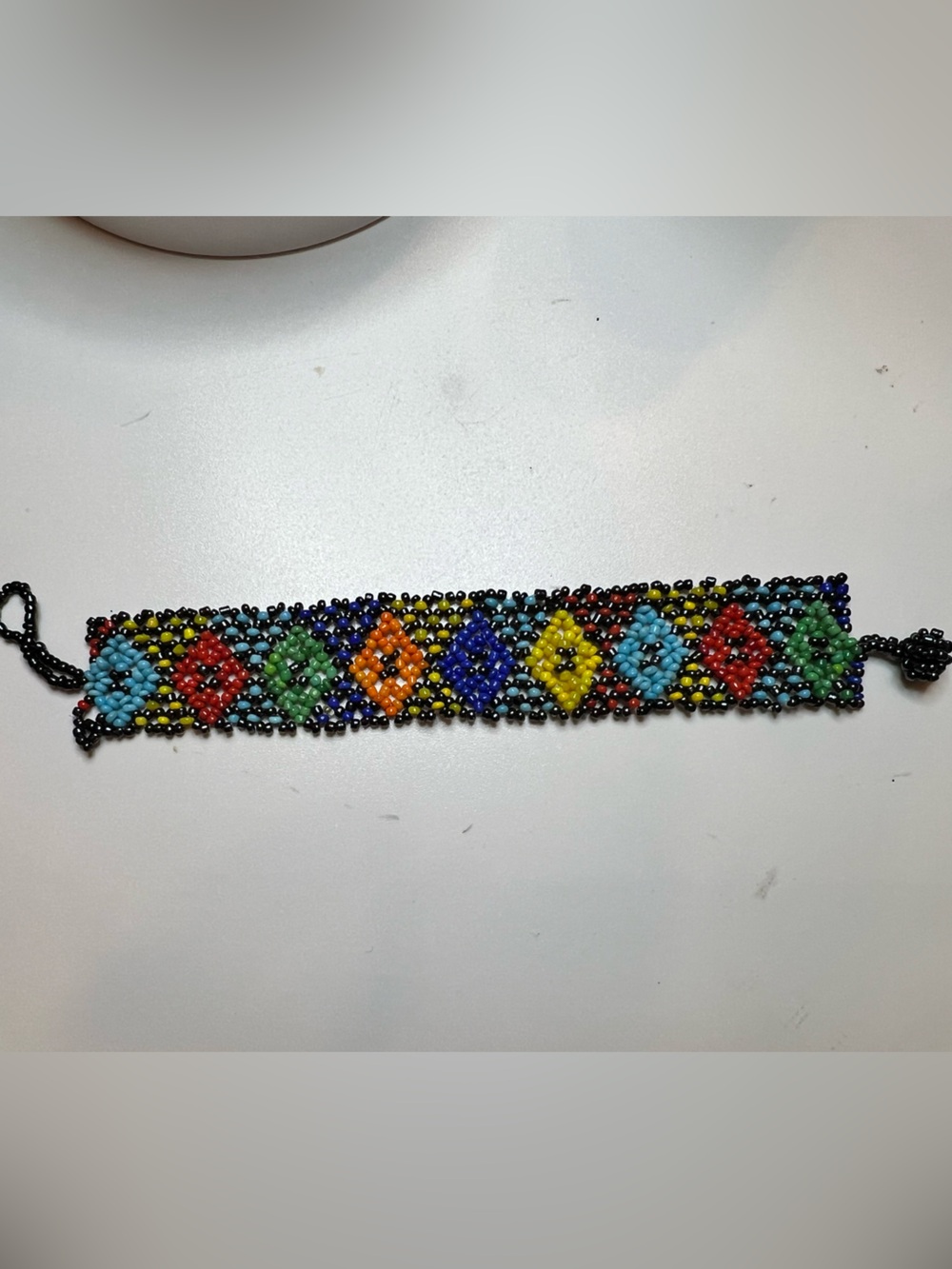 Handmade Multicolor Beaded Diamond-Pattern Bracelet